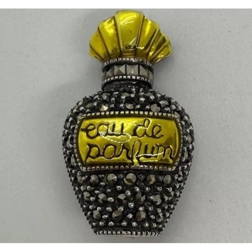 Signed Judith Jack sterling enamel marcasite perfume‎ bottle brooch